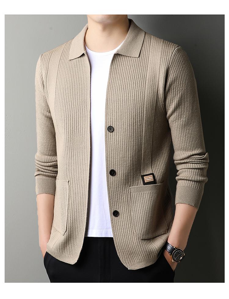 Men's Lapel Knitted Long Sleeve Coat