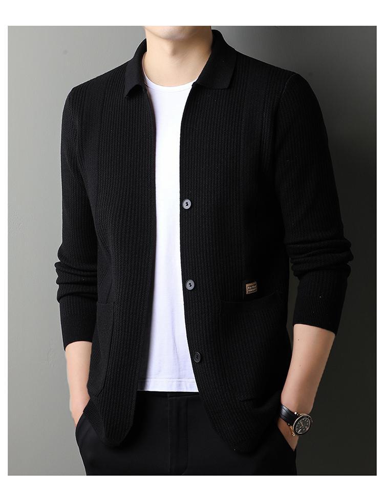 Men's Lapel Knitted Long Sleeve Coat