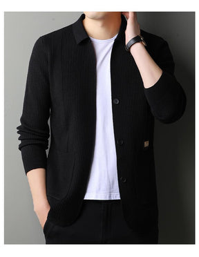 Men's Lapel Knitted Long Sleeve Coat