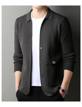 Men's Lapel Knitted Long Sleeve Coat