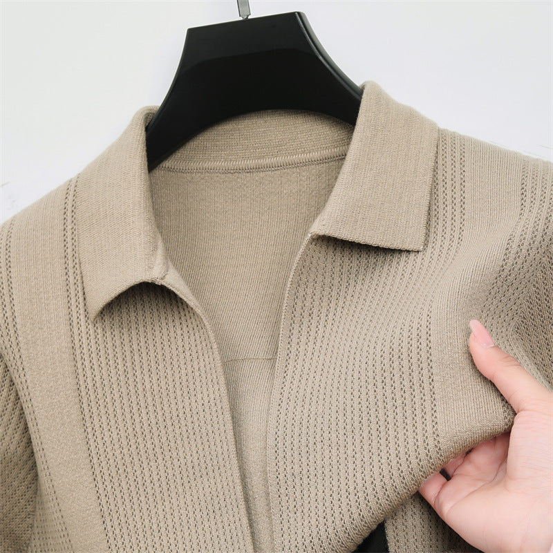 Men's Lapel Knitted Long Sleeve Coat