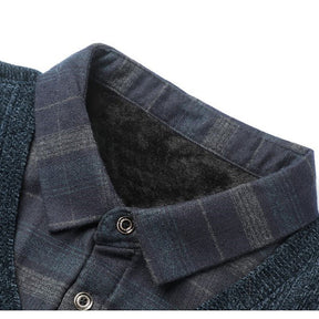 Men's fluff-lined sweater with shirt collar