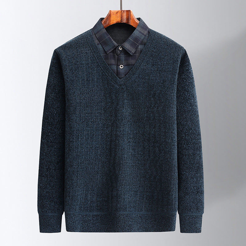 Men's fluff-lined sweater with shirt collar