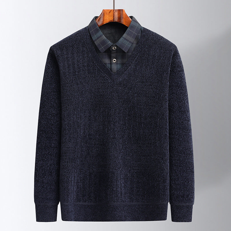 Men's fluff-lined sweater with shirt collar