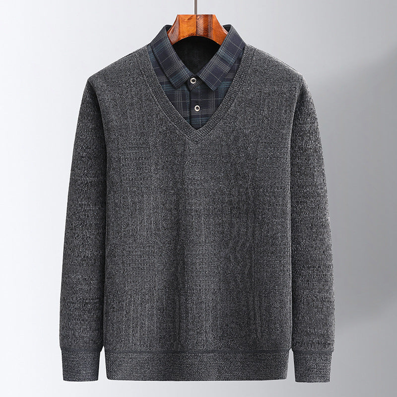 Men's fluff-lined sweater with shirt collar