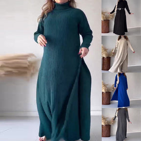 Turtleneck Side Split Knit & Wide Leg Pants Two Piece Set