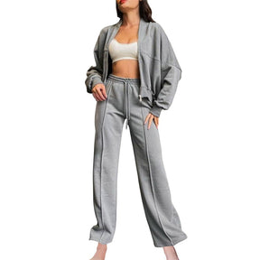 Long Sleeve Zip Up Zipper Jacket Sweatpants 2 Piece Set