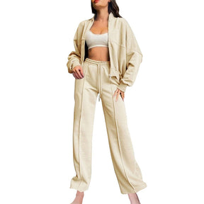 Long Sleeve Zip Up Zipper Jacket Sweatpants 2 Piece Set