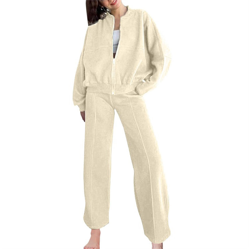 Long Sleeve Zip Up Zipper Jacket Sweatpants 2 Piece Set