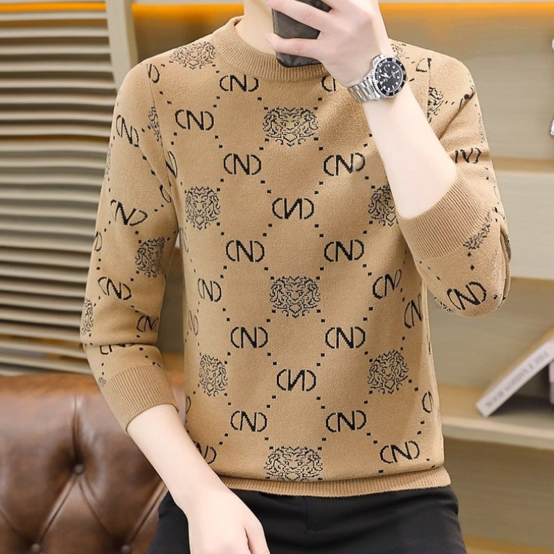 Men's Thickened Round Neck Print Sweater