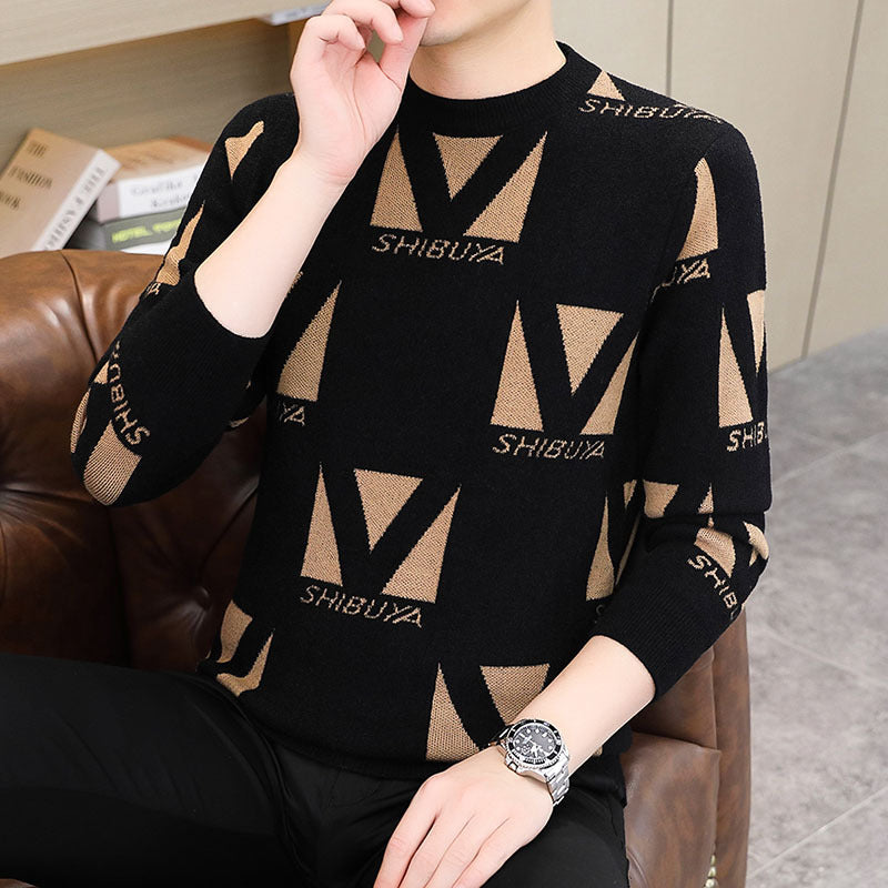 Men's Thickened Round Neck Print Sweater