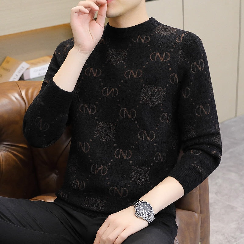 Men's Thickened Round Neck Print Sweater