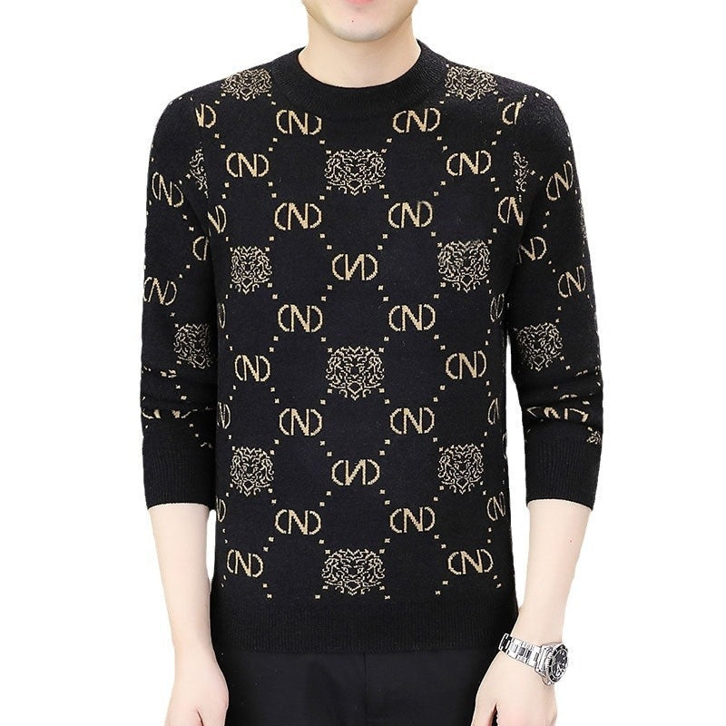 Men's Thickened Round Neck Print Sweater