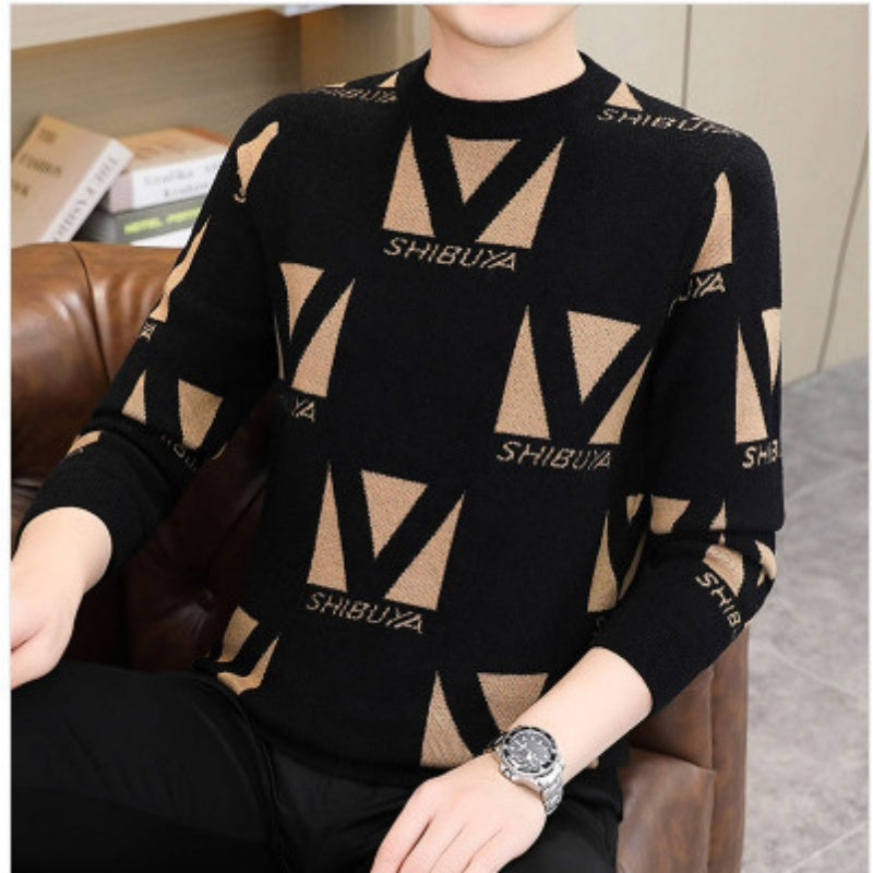 Men's Thickened Round Neck Print Sweater