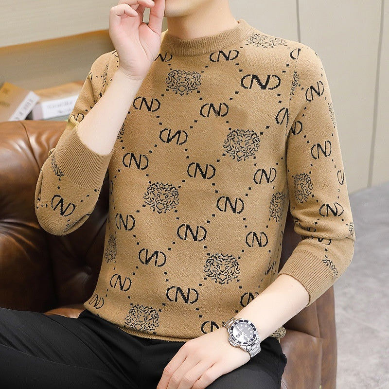 Men's Thickened Round Neck Print Sweater