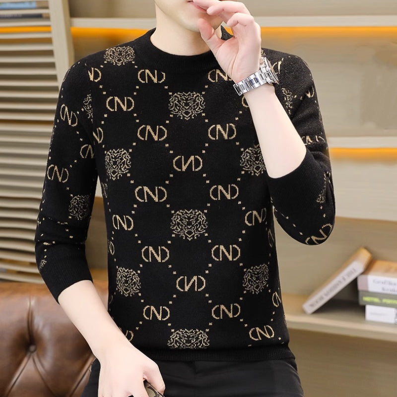 Men's Thickened Round Neck Print Sweater