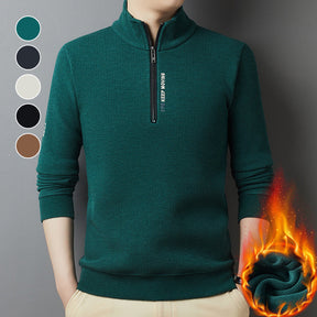 Men's Thickened Waffle Knit Half-Zip Warm Sweater