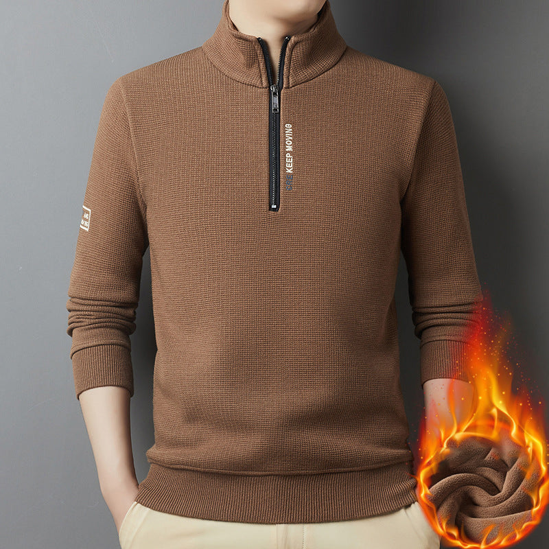 Men's Thickened Waffle Knit Half-Zip Warm Sweater