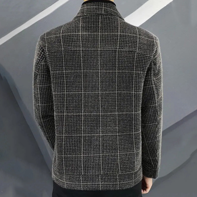 Men's Fashion Plaid Warm Lapel Jacket