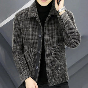 Men's Fashion Plaid Warm Lapel Jacket