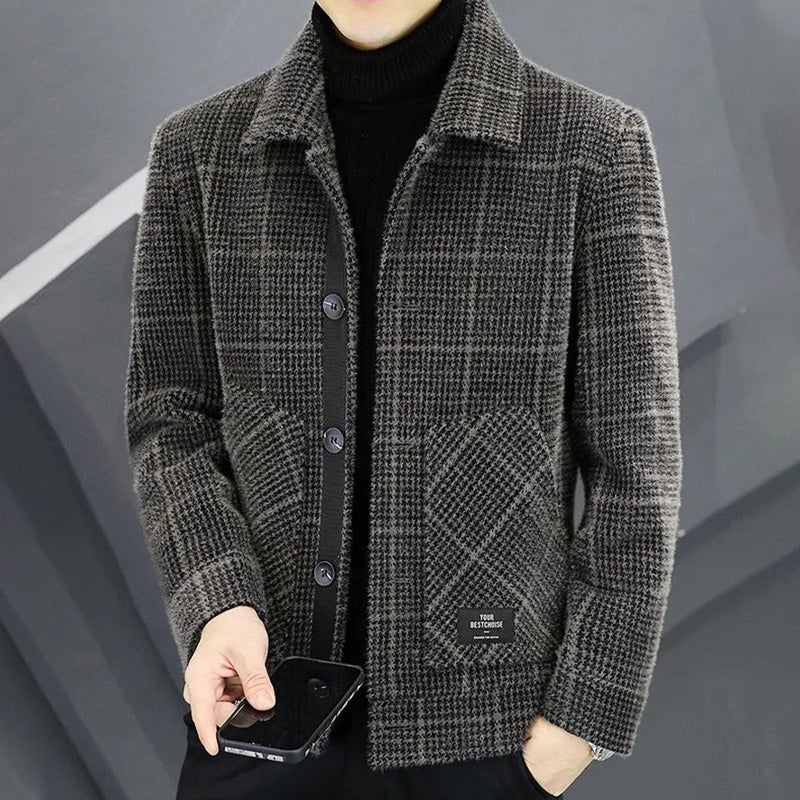 Men's Fashion Plaid Warm Lapel Jacket