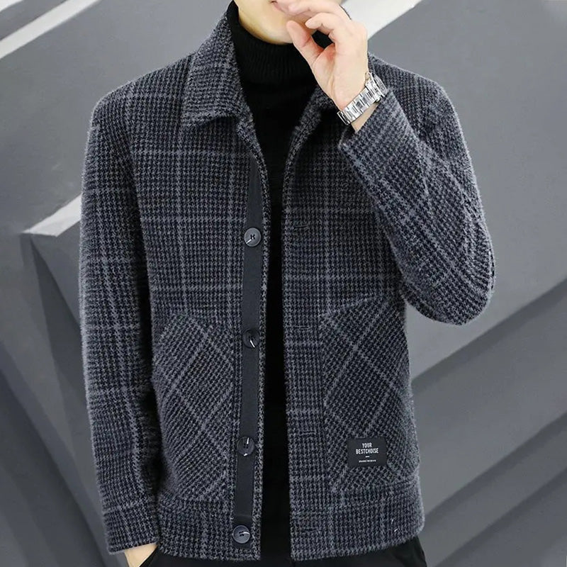 Men's Fashion Plaid Warm Lapel Jacket