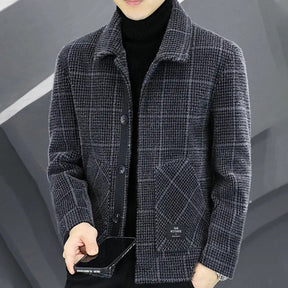 Men's Fashion Plaid Warm Lapel Jacket