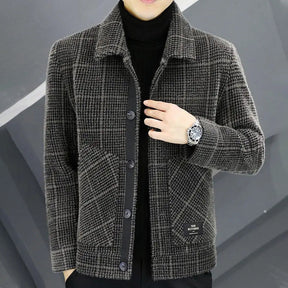 Men's Fashion Plaid Warm Lapel Jacket