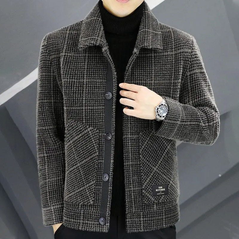 Men's Fashion Plaid Warm Lapel Jacket