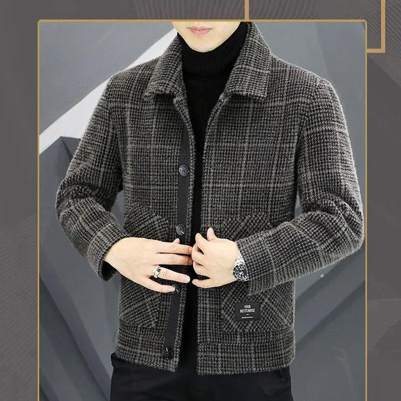 Men's Fashion Plaid Warm Lapel Jacket