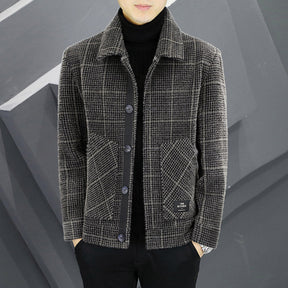 Men's Fashion Plaid Warm Lapel Jacket