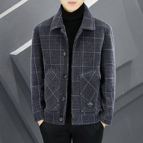 Men's Fashion Plaid Warm Lapel Jacket