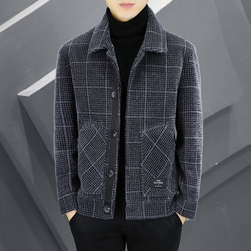 Men's Fashion Plaid Warm Lapel Jacket