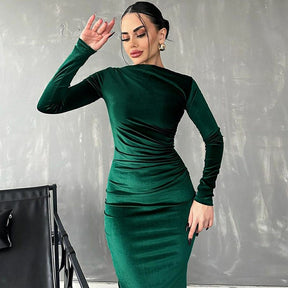 Women's Fashion Solid Color Long Sleeve Slim Fit Dress