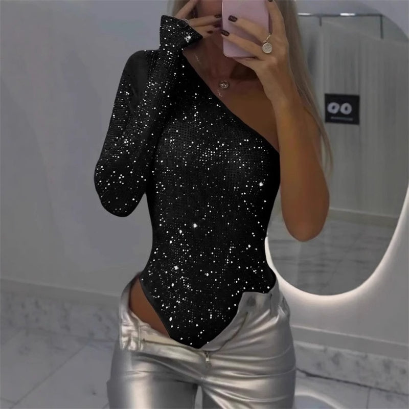 Women's One Shoulder Sequin Bodysuit